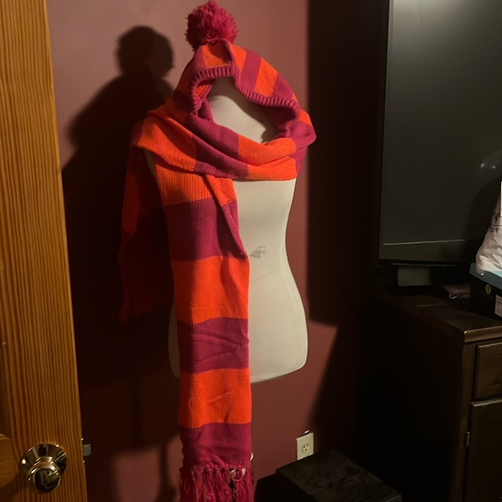 One Piece Hat and Scarf Set Orange and Pink Striped